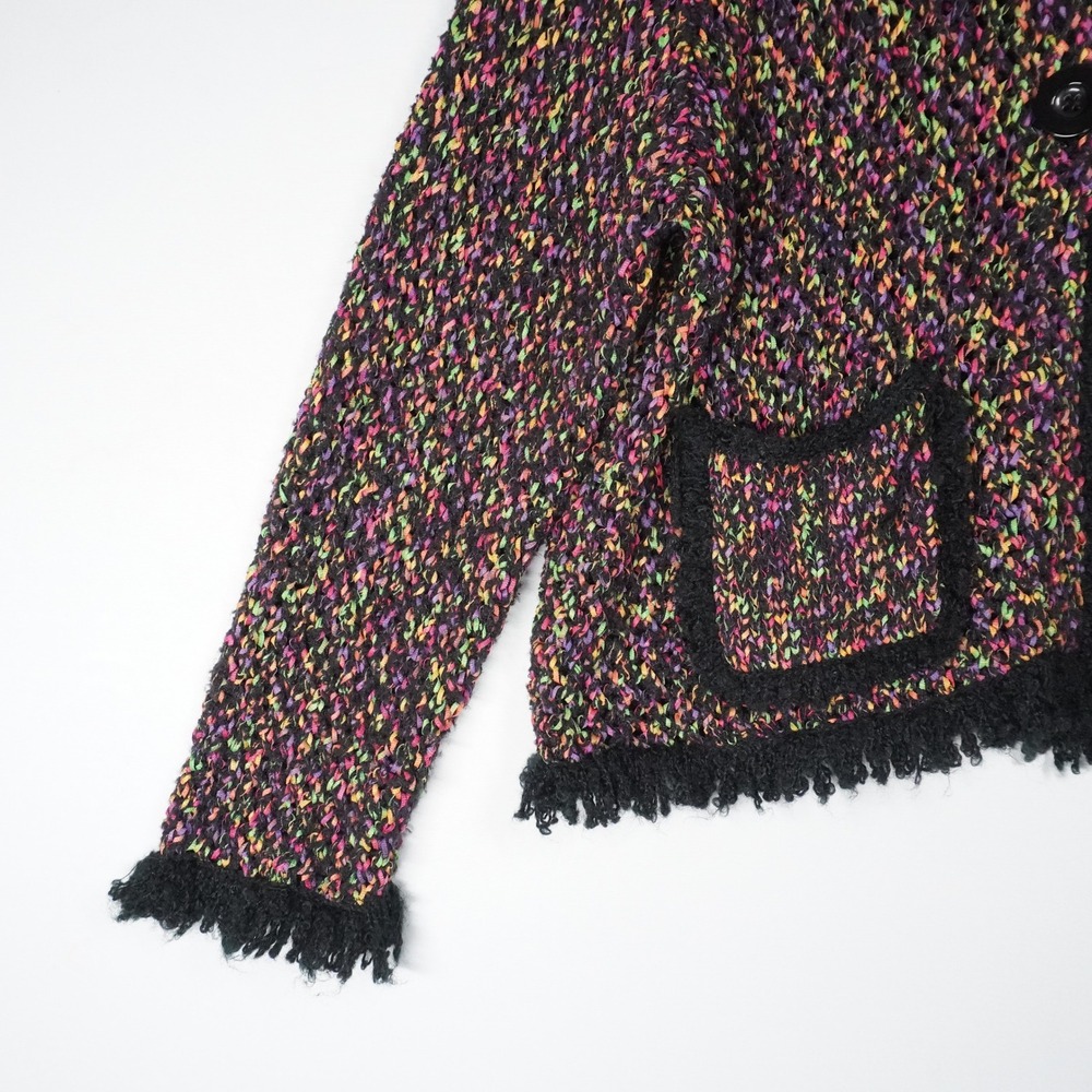 VTG Design Options Philip Jane Gordon MultiColor OpenKnit Fringe Cardigan L Neon - Picture 3 of 12
